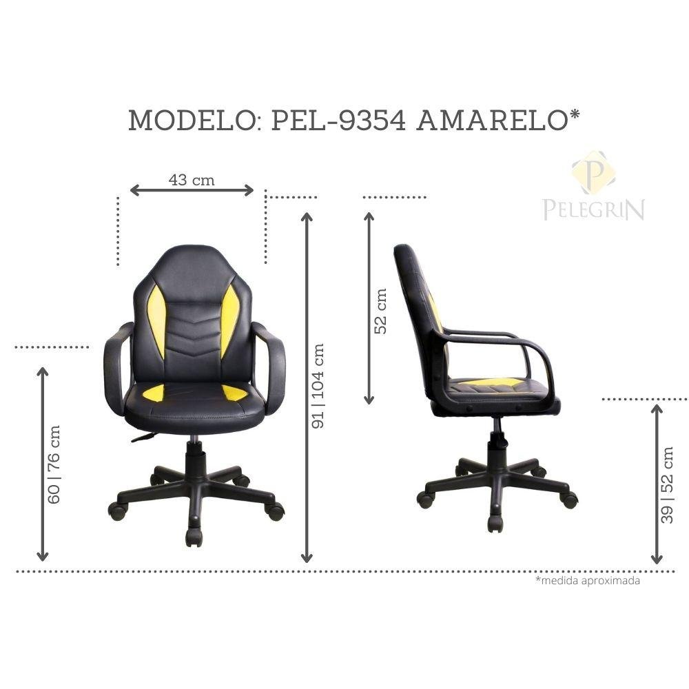 Cadeira Gamer Infantil em Couro PVC Pelegrin PEL-9354 Preto com Amarelo - 2