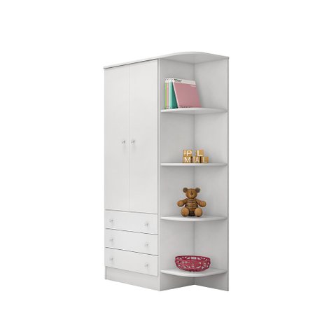 Guarda Roupa 2 Portas Com Cantoneira 3 Gavetas Roupeiro Infantil Doce Sonho Branco