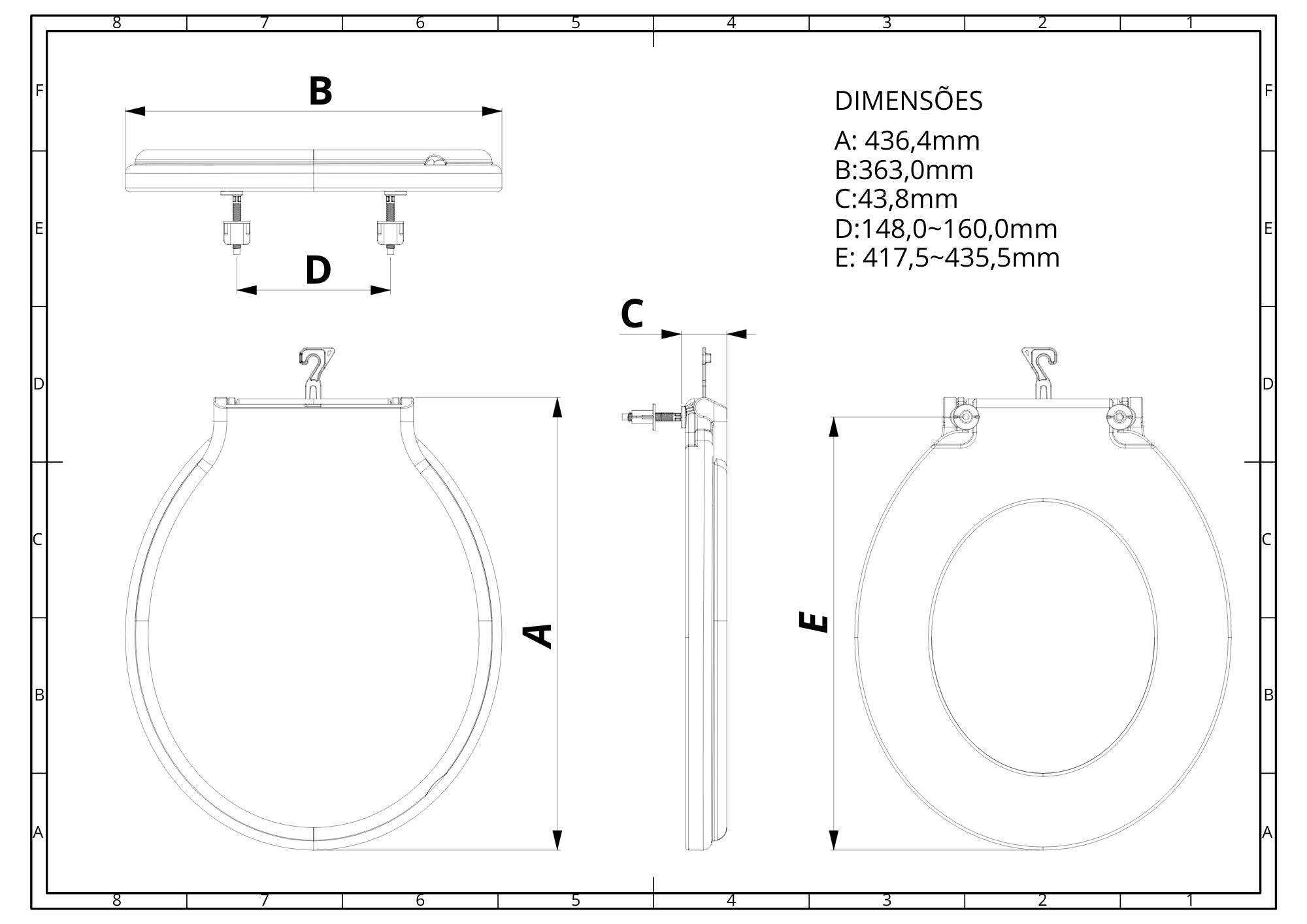 Assento Tampa para Vaso Sanitário Oval Especial Berllart Branco Durín - 3