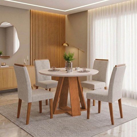 Mesa de Jantar Redonda 103,5cm c/ Tampo de Vidro Lina D04 - D'Rossi