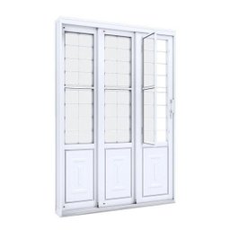 Porta de Aço de Correr 213x150 com Grade Quadrada e Postigo Facilita Lucasa Branco - 1