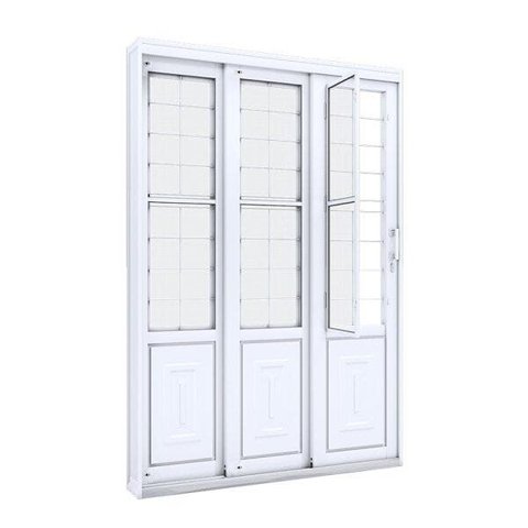 Porta de Aço de Correr 213x150 com Grade Quadrada e Postigo Facilita Lucasa Branco