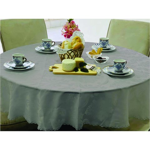 Toalha de Mesa Redonda Jacquard com Acabamento Nas Bordas:cinza