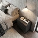 Ver imagem 3 de Mesa Cabeceira 2 Gavetas Cor Preto para Cama Casal com Pés de Ferro Estilo Industrial Preto
