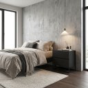 Ver imagem 2 de Mesa Cabeceira 2 Gavetas Cor Preto para Cama Casal com Pés de Ferro Estilo Industrial Preto