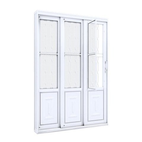 Porta de Aço de Correr Lateral com Postigo e Grade Mosaico 3 Folhas 213x150cm Facilitá Lucasa