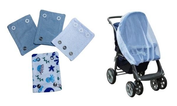 Kit Extensor de Body com 4 para Bebê e Mosquiteiro P/Carrinho Lou Art Azul