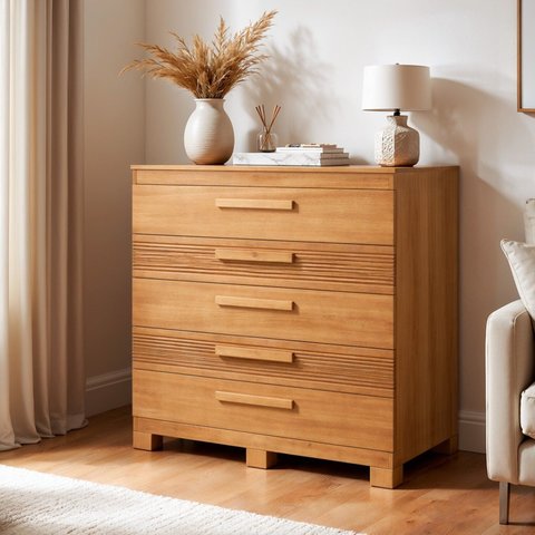 Cômoda 5 Gavetas com Detalhes Fresadas Marrom/Cinamomo