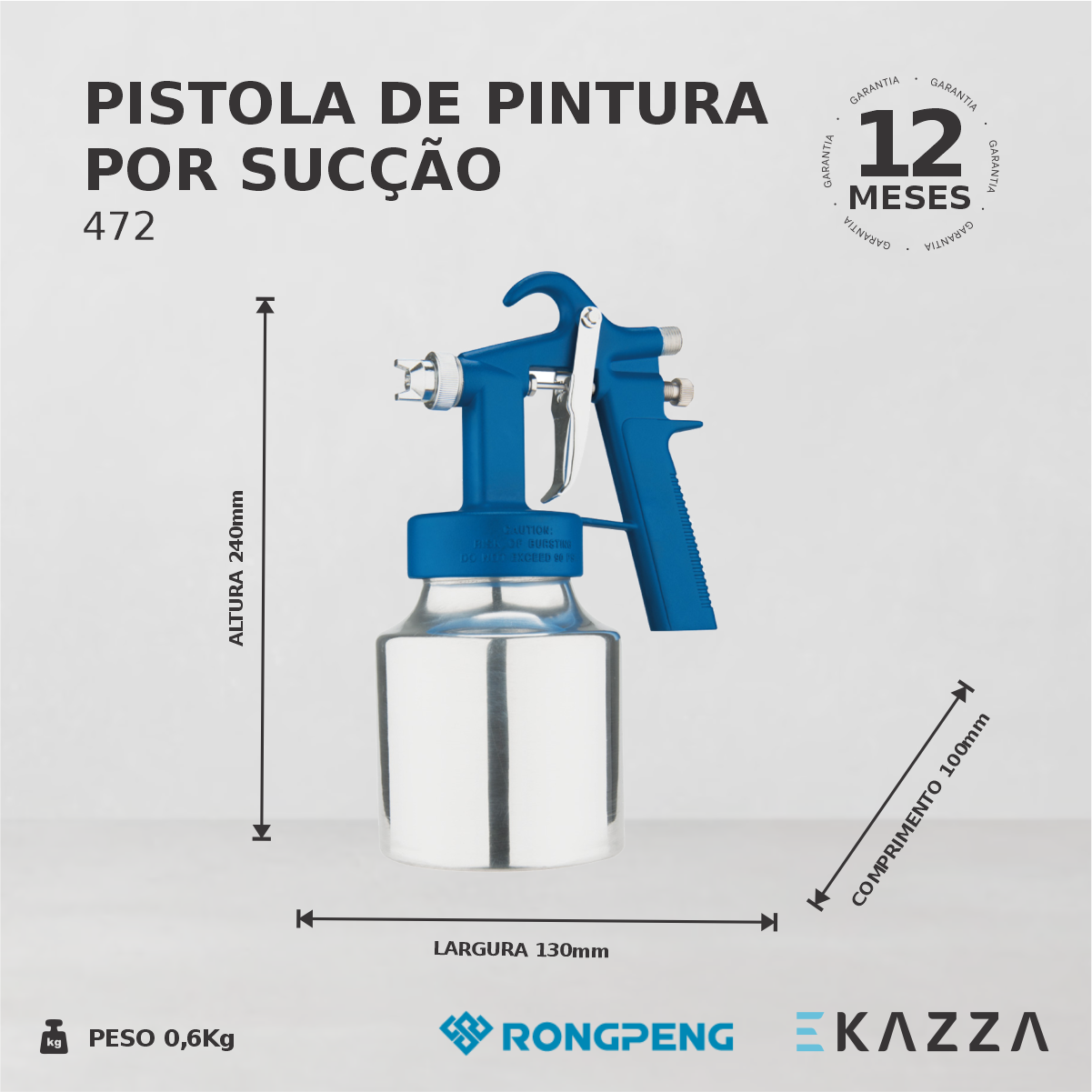 Pistola de Pintura por Sucção 472 - Baixa Pressão - RONGPENG - 5