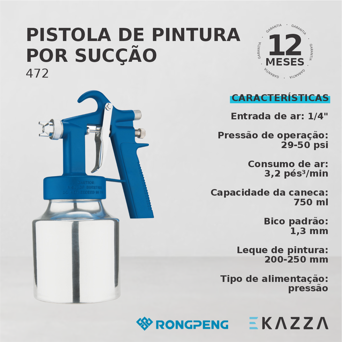 Pistola de Pintura por Sucção 472 - Baixa Pressão - RONGPENG - 4