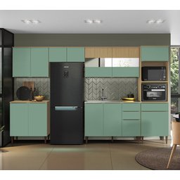 Cozinha Completa Modulada 06 Peças 13 Portas 03 Gavetas Julia Atacama Verde Aramóveis - 1