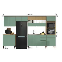 Cozinha Completa Modulada 06 Peças 13 Portas 03 Gavetas Julia Atacama Verde Aramóveis - 2