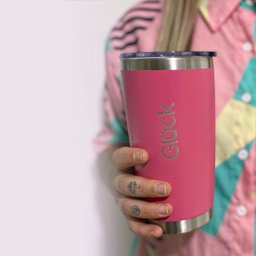 Copo Térmico Glück 591ml Aço Inox Copo Para Cerveja Café Com Tampa Abre Fecha Old Pink - 2