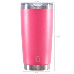 Copo Térmico Glück 591ml Aço Inox Copo Para Cerveja Café Com Tampa Abre Fecha Old Pink - 3
