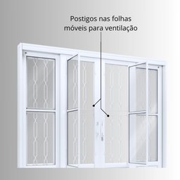 Porta de Aço de Correr 213x200cm 4 Folhas com Grade Mosaico e Vidro Liso Facilita Lucasa Branco - 9