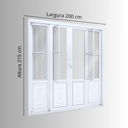 Porta de Aço de Correr 213x200cm 4 Folhas com Grade Mosaico e Vidro Liso Facilita Lucasa Branco - 4