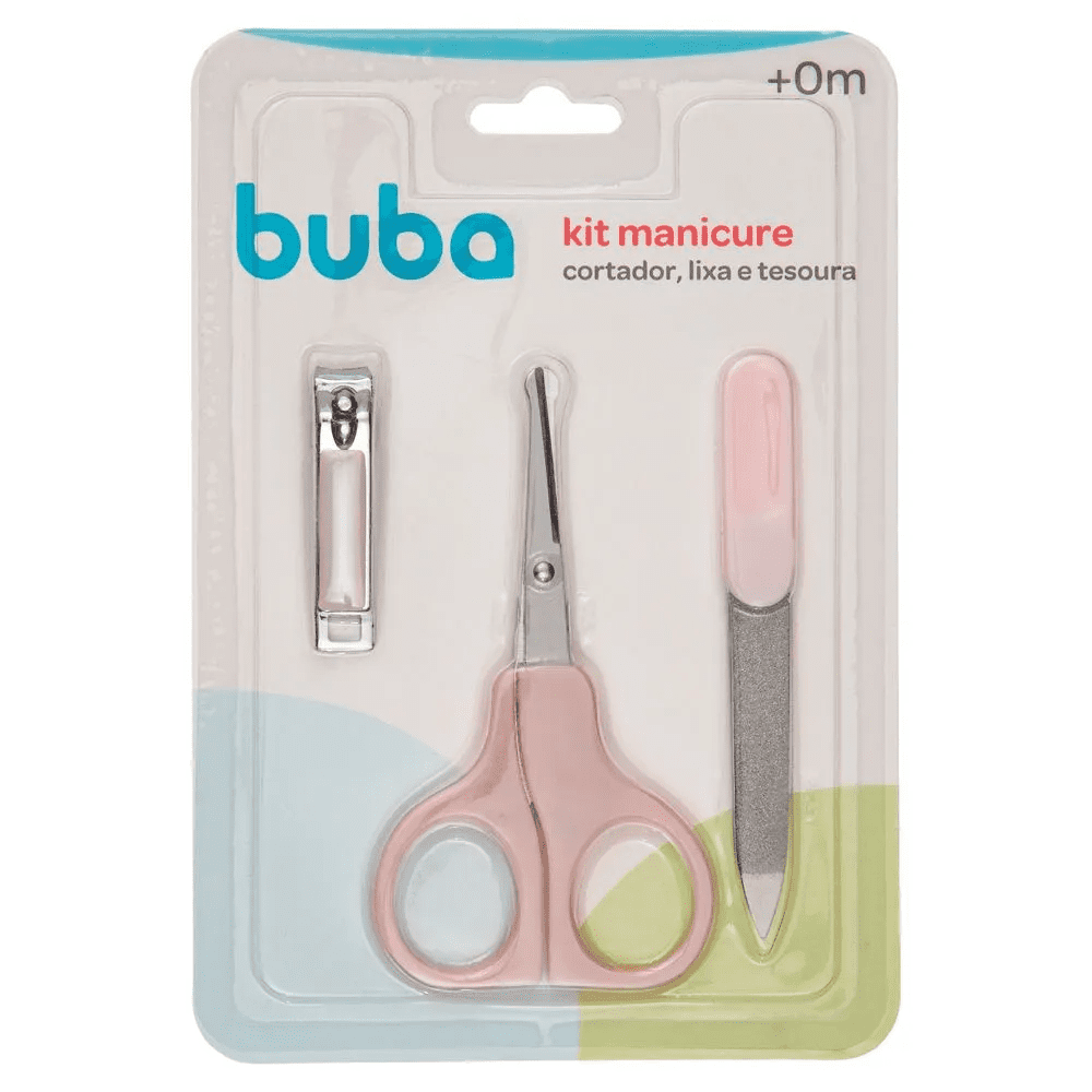 Kit Higiene Bebê Manicure Cortador Lixa Tesoura Unha Buba:rosa - 5