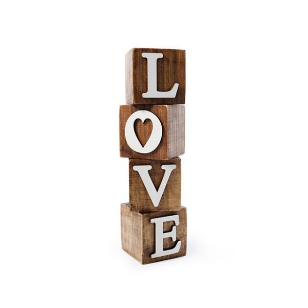 Palavra love em madeira com coração vazado 6x6x6 cm - 1