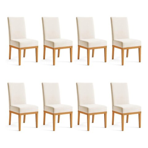 Kit 8 Cadeiras de Jantar Brisa Suede Base de Madeira - Pallazio Cor:Bege