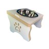 Comedouro Ergonômico Elevado para Gato MDF com vasilha Inox: Branco - 1