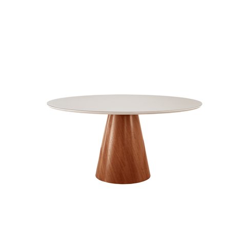 Mesa de Jantar Gênova 130cm Tampo Redondo Vidro Móveis Minas Off White