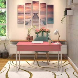 Mesa Escritório Home Office Rose de Apoio 120x60 Rosa Branca - 2