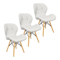 Kit 3 Cadeiras Charles Eames Eiffel Slim Wood Estofada - Branca - 1