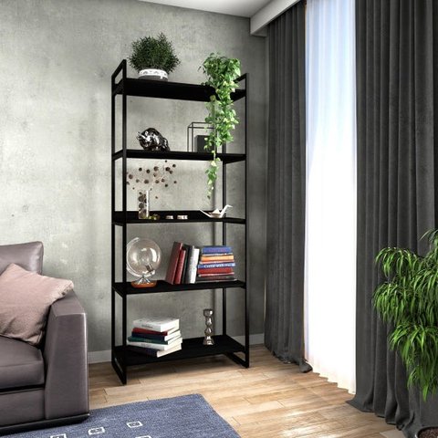 Estante Estilo Industrial Metal Madeira 190x80cm Preto Total