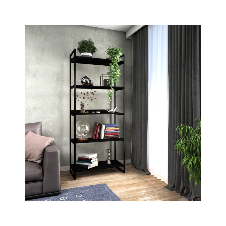Estante Estilo Industrial Metal Madeira 190x80cm Preta