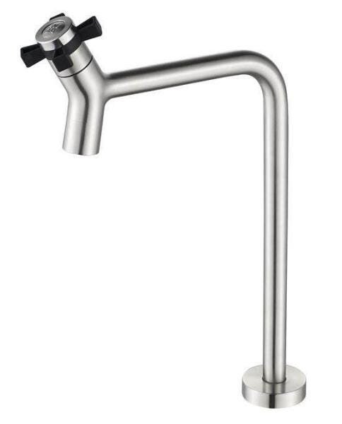 Torneira Mesa Bica Alta Aço Inox 304 Escovado Água Fria Lavabo Lavatório Linha Stone - 1