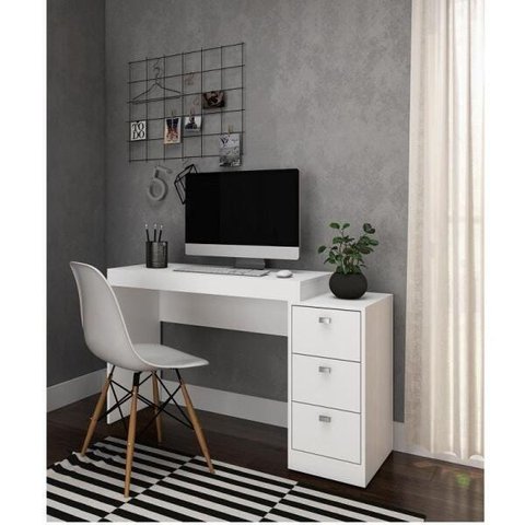Mesa Escrivaninha Home Office 3 Gavetas Escritório Branco