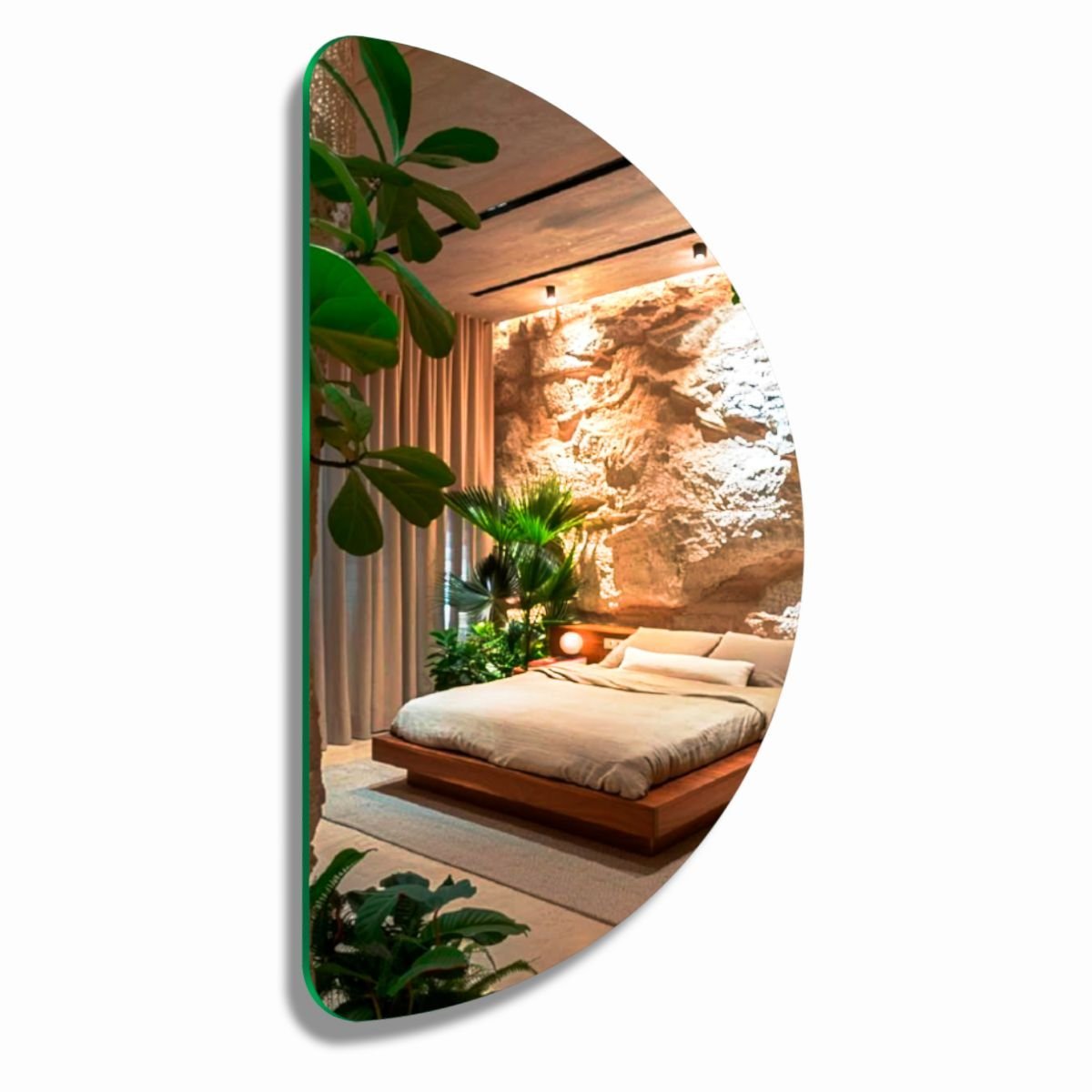Espelho Grande Lapidado Decorativo Moderno Meia Lua Banheiro Quarto 100x50cm