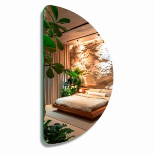 Espelho Grande Lapidado Decorativo Moderno Meia Lua Banheiro Quarto 100x50cm