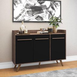 Aparador Buffet Retrô Multifuncional 3 Portas Preto - 1 Aparador Buffet Retrô Multifuncional 3 Portas Preto - 1