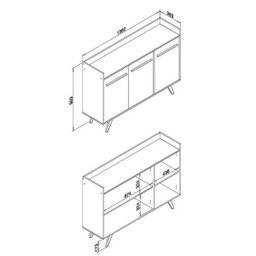 Aparador Buffet Retrô Multifuncional 3 Portas Preto - 2 Aparador Buffet Retrô Multifuncional 3 Portas Preto - 2