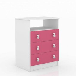 Cômoda Infantil 1 Nicho 3 Gavetas Puxador Ursinho Rosa - 2