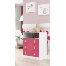 Cômoda Infantil 1 Nicho 3 Gavetas Puxador Ursinho Rosa - 1