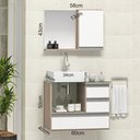 Ver imagem 2 de Conjunto Gabinete Banheiro POLO 60cm Madeirado/Branco - Gabinete + Cuba + Espelheira + Tampo Vidro