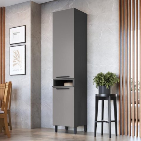 Paneleiro Simples Modulado Fidelitá Mônaco 50cm 2 Portas Chumbo/Titânio