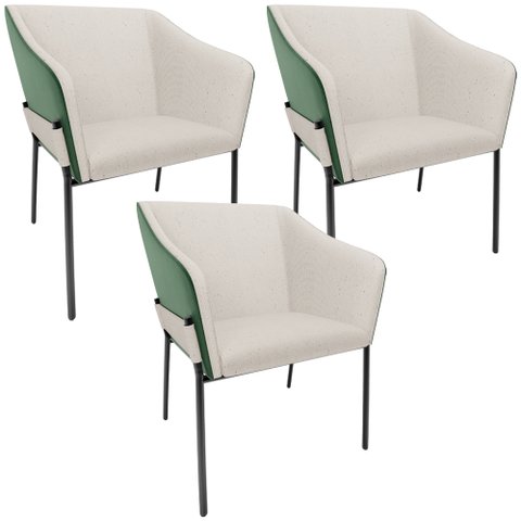 Kit 3 Cadeiras para Sala de Jantar Estar Living Olívia L02 Linho Cru Couríssimo Verde - Lyam Decor