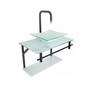 Lavatório de Vidro Rubi 64x40cm Marmorizado Branco