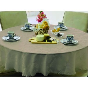 Toalha de Mesa Redonda Jacquard com Acabamento Nas Bordas:bege