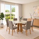 Ver imagem 1 de Conjunto Sala de Jantar Mesa Lisa 140cm com Tampo MDF e Vidro Redonda 6 Cadeiras Lily