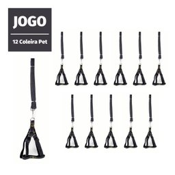 kit 12 coleira peitoral guia caes atacado pet shop 1,20mt - 1