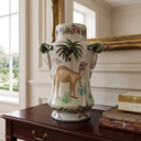 Ver imagem 2 de Vaso Decorativo Cerâmica Craquelada Pintado À Mão Camelo Palmeira Volutas 31cm Columbus Gold