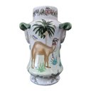 Ver imagem 1 de Vaso Decorativo Cerâmica Craquelada Pintado À Mão Camelo Palmeira Volutas 31cm Columbus Gold