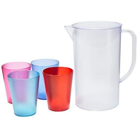 Jarra Retro 2L com 4 copos 300 ml, Cristal, Coza