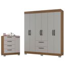 Ver imagem 1 de Cômoda 868 4 Gavetas e 1 Porta com Guarda Roupa Casal Tóquio 6 Portas Castanho Off White - Poquema