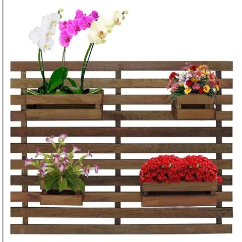 Floreira Jardim Vertical 100 X 80cm com 4 Cachepot em Madeira Maciça Rústico
