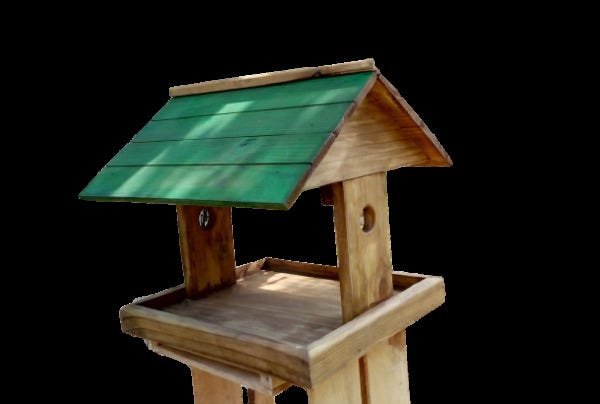 Casinha Comedouro Pequena Para Pássaros em Madeira Rústica telhado Verde - 1